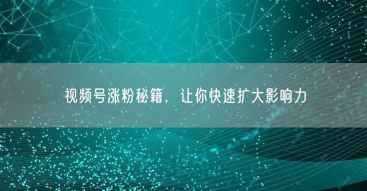 视频号涨粉秘籍，让你快速扩大影响力